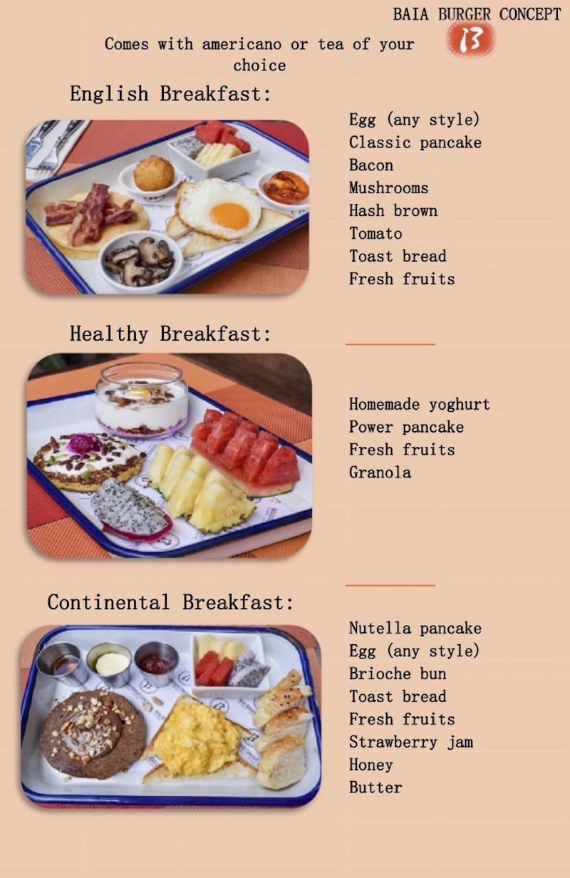 Thalassa Hotel Sairee Koh Tao Breakfast Menu