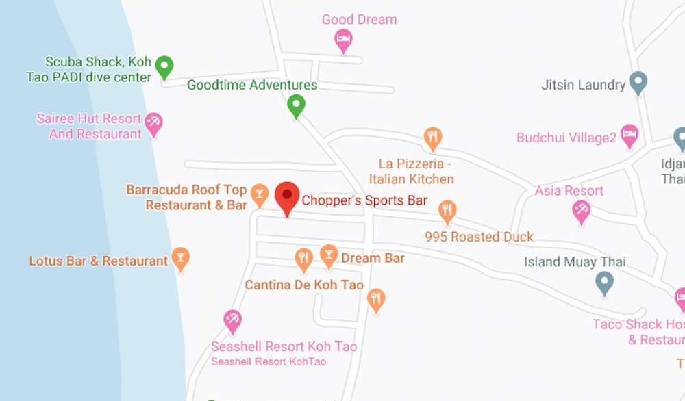 Choppers Sports Bar Koh Tao Map Location