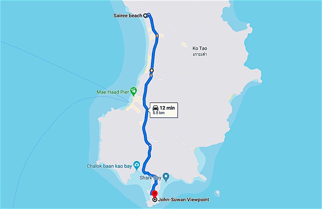 Sairee Beach to John Suwan Viewpoint Map Location thefunkyturtle.com sairee beach to john suwan viewpoint koh tao map location